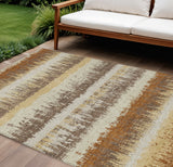8' X 10' Brown Beige And Ivory Striped Washable Indoor Outdoor Area Rug