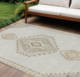 8' X 10' Ivory Gray And Brown Oriental Washable Indoor Outdoor Area Rug