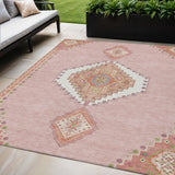 5' X 8' Pink Green And Ivory Oriental Washable Indoor Outdoor Area Rug