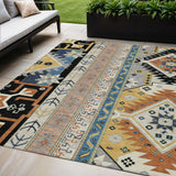 5' X 8' Black Ivory And Copper Aztec Washable Indoor Outdoor Area Rug
