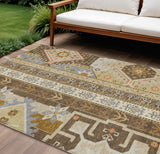 8' X 10' Brown Beige And Ivory Aztec Washable Indoor Outdoor Area Rug