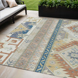 5' X 8' Ivory Blue And Brown Aztec Washable Indoor Outdoor Area Rug