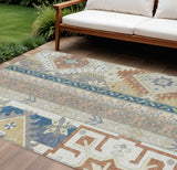 8' X 10' Ivory Blue And Brown Aztec Washable Indoor Outdoor Area Rug