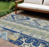 8' X 10' Navy Blue Green And Gray Aztec Washable Indoor Outdoor Area Rug