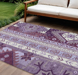 8' X 10' Purple Lavender And Ivory Aztec Washable Indoor Outdoor Area Rug