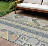 8' X 10' Silver Beige And Gold Aztec Washable Indoor Outdoor Area Rug