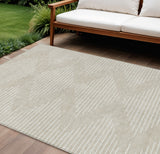 8' X 10' Beige And Ivory Geometric Washable Indoor Outdoor Area Rug