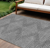 8' X 10' Charcoal And Silver Geometric Washable Indoor Outdoor Area Rug