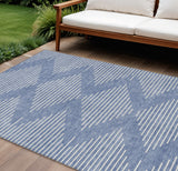 8' X 10' Denim Blue And Ivory Geometric Washable Indoor Outdoor Area Rug