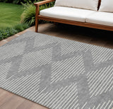 8' X 10' Gray And Ivory Geometric Washable Indoor Outdoor Area Rug