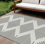 8' X 10' Ivory And Black Geometric Washable Indoor Outdoor Area Rug