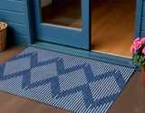 3' X 5' Navy Blue And Ivory Geometric Washable Indoor Outdoor Area Rug