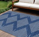 8' X 10' Navy Blue And Ivory Geometric Washable Indoor Outdoor Area Rug