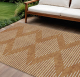 8' X 10' Copper And Beige Geometric Washable Indoor Outdoor Area Rug
