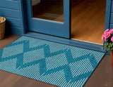 3' X 5' Teal Blue And Ivory Geometric Washable Indoor Outdoor Area Rug