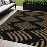 5' X 8' Black And Beige Geometric Washable Indoor Outdoor Area Rug