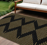8' X 10' Black And Beige Geometric Washable Indoor Outdoor Area Rug