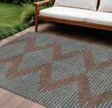 8' X 10' Brown And Aqua Geometric Washable Indoor Outdoor Area Rug
