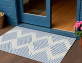 3' X 5' Ivory And Blue Geometric Washable Indoor Outdoor Area Rug