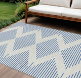 8' X 10' Ivory And Blue Geometric Washable Indoor Outdoor Area Rug