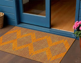 3' X 5' Orange And Blue Geometric Washable Indoor Outdoor Area Rug