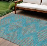 8' X 10' Teal Blue And Pink Geometric Washable Indoor Outdoor Area Rug