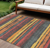8' X 10' Granite Gray Copper And Yellow Striped Washable Indoor Outdoor Area Rug
