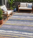 5' X 8' Purple Ivory And Beige Striped Washable Indoor Outdoor Area Rug