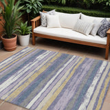 8' X 10' Purple Ivory And Beige Striped Washable Indoor Outdoor Area Rug