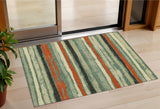 3' X 5' Sage Black And Red Striped Washable Indoor Outdoor Area Rug