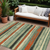 8' X 10' Sage Black And Red Striped Washable Indoor Outdoor Area Rug