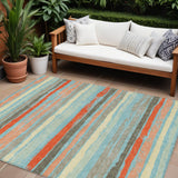 8' X 10' Sky Blue Pink And Gray Striped Washable Indoor Outdoor Area Rug