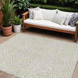 8' X 10' Beige And Linen Abstract Washable Indoor Outdoor Area Rug