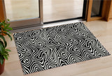 3' X 5' Black And Ivory Abstract Washable Indoor Outdoor Area Rug