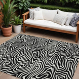 8' X 10' Black And Ivory Abstract Washable Indoor Outdoor Area Rug
