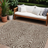 8' X 10' Brown And Beige Abstract Washable Indoor Outdoor Area Rug