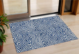 3' X 5' Navy Blue And Ivory Abstract Washable Indoor Outdoor Area Rug
