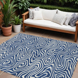 8' X 10' Navy Blue And Ivory Abstract Washable Indoor Outdoor Area Rug