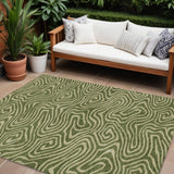 8' X 10' Olive Green And Light Green Abstract Washable Indoor Outdoor Area Rug
