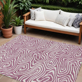8' X 10' Plum And Ivory Abstract Washable Indoor Outdoor Area Rug