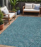 5' X 8' Teal Blue Gray And Ivory Polka Dot Washable Indoor Outdoor Area Rug