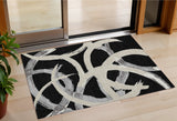 3' X 5' Black Ivory And Gray Abstract Washable Indoor Outdoor Area Rug