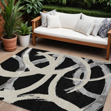 8' X 10' Black Ivory And Gray Abstract Washable Indoor Outdoor Area Rug