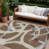 8' X 10' Brown Beige And Gray Abstract Washable Indoor Outdoor Area Rug