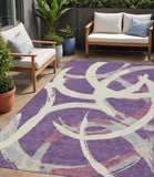 5' X 8' Purple Ivory And Gray Abstract Washable Indoor Outdoor Area Rug