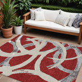 8' X 10' Red Beige And Gray Abstract Washable Indoor Outdoor Area Rug