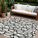8' X 10' Ivory And Black Geometric Washable Indoor Outdoor Area Rug