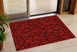 3' X 5' Red And Black Geometric Washable Indoor Outdoor Area Rug