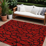 8' X 10' Red And Black Geometric Washable Indoor Outdoor Area Rug