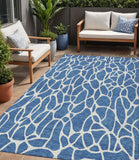5' X 8' Blue And Ivory Geometric Washable Indoor Outdoor Area Rug